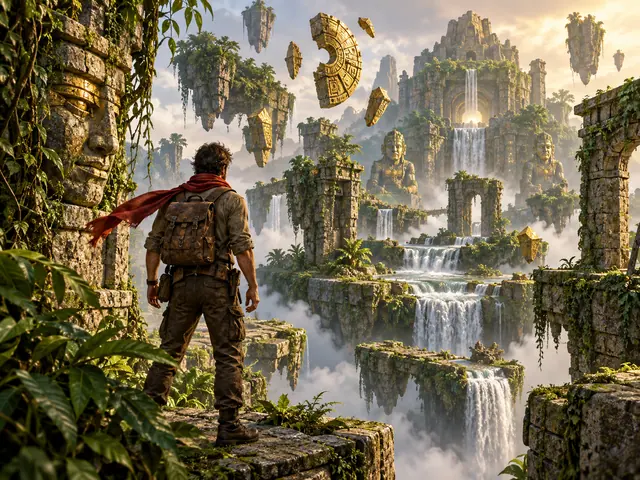 Floating jungle ruins for the Gonzo’s Quest mechanics review